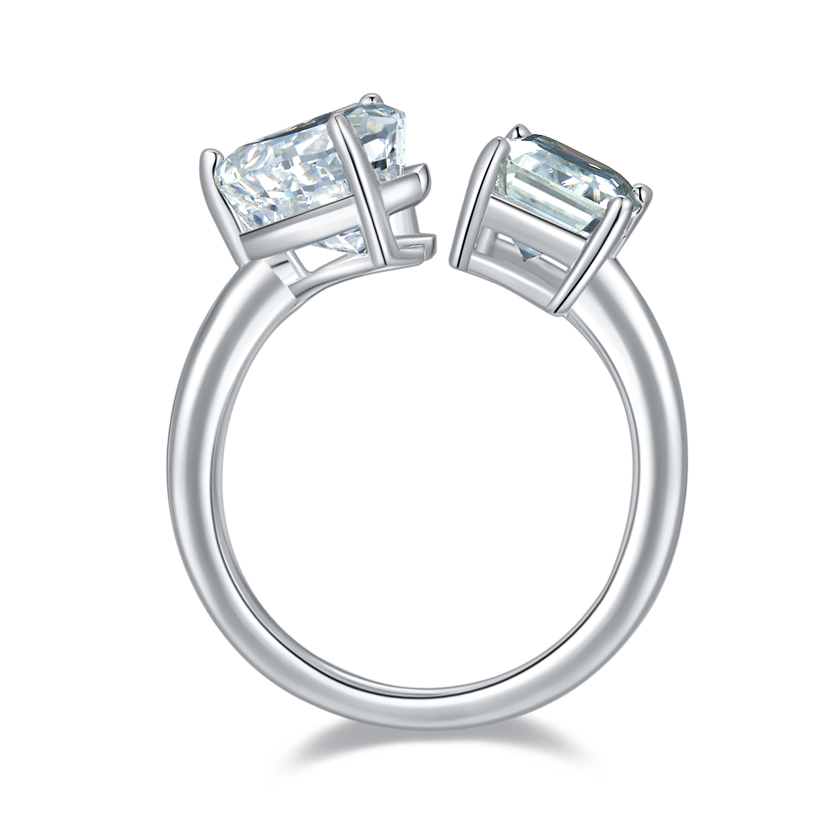 Heart Ice Flower Cut AND Rectangular Moissanite 925 Silver Plated Platinum Women's Ring 2 Carat D-Class